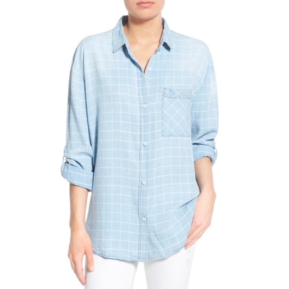 Thread & Supply Checked Chambray Button-Up Top